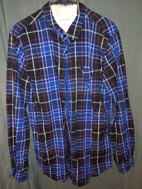 On The Byas Men’s Blue Plaid Flannel Shirt